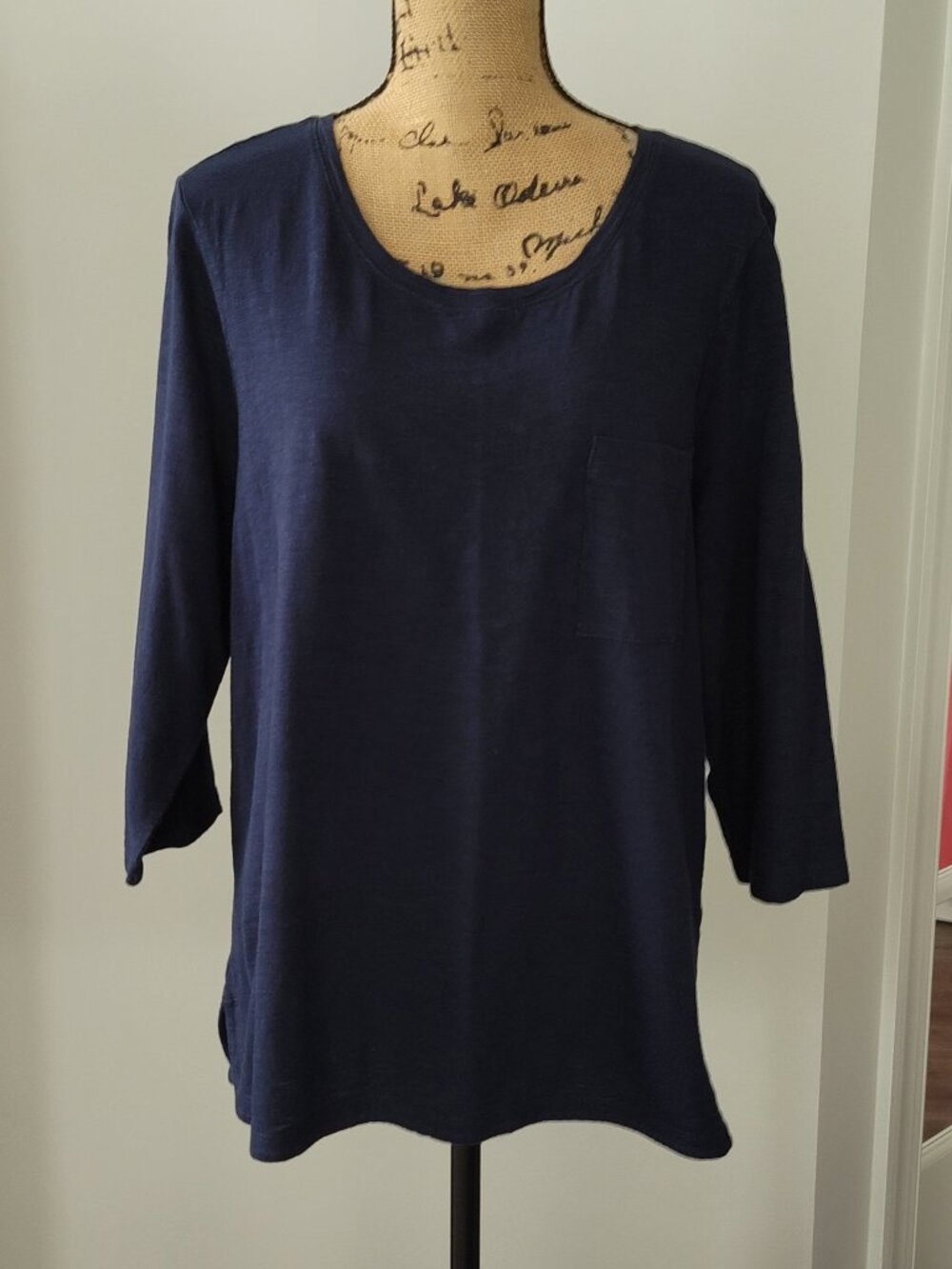 CHICO’S Ultimate Tee Navy Blue Pocket Top Cotton Modal 3/4 Sleeve | Size 3